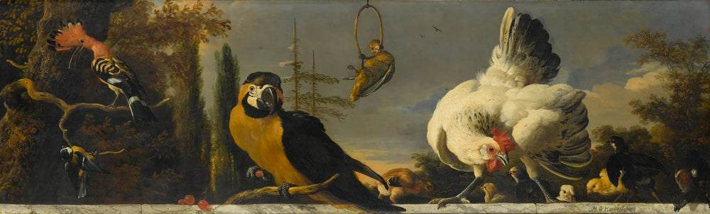 Oiseaux sur une balustrade - Melchior de Hondecoeter image 1 copie de tableau peinte à la main