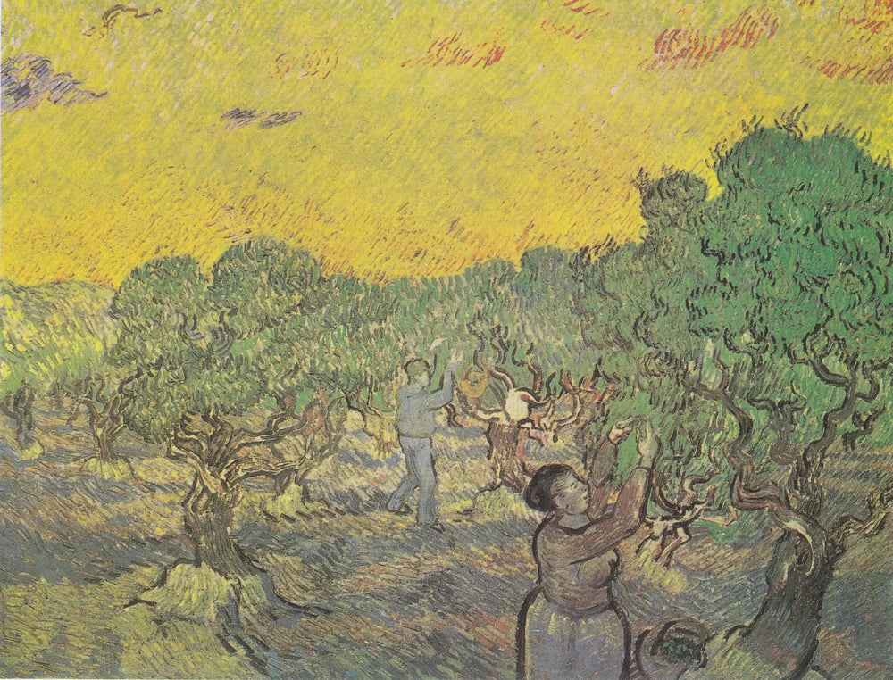 Oliveraie avec figurines de cueillette - Vincent van Gogh image 1 copie peinte à la main à l’huile
