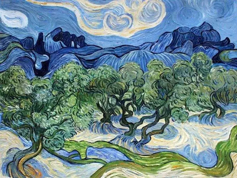 Oliviers avec les Alpilles dans le fond - Vincent van Gogh image 1 reproduction de peinture à l’huile