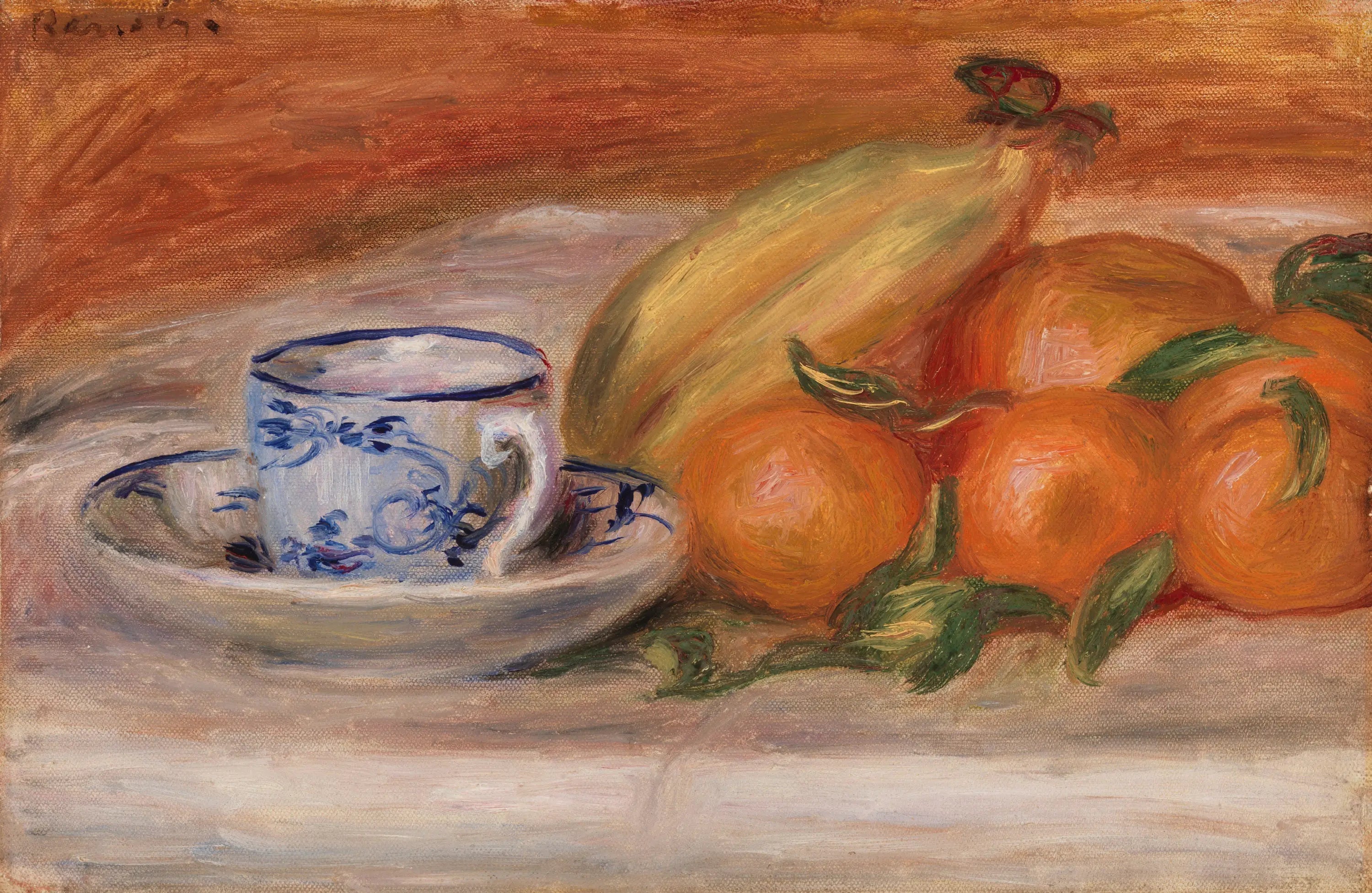 Oranges, bananes et tasse de thé (Oranges, bananes et tasse de thé) - Pierre-Auguste Renoir image 1 copie de tableau peinte à la main