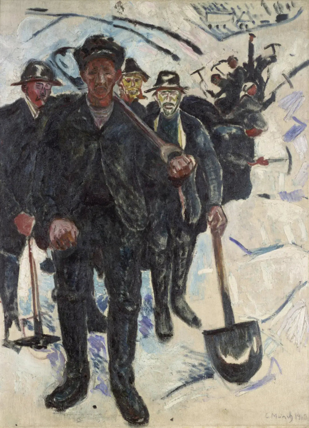 Ouvriers dans la neige - Edvard Munch image 1 reproduction artisanale de tableau