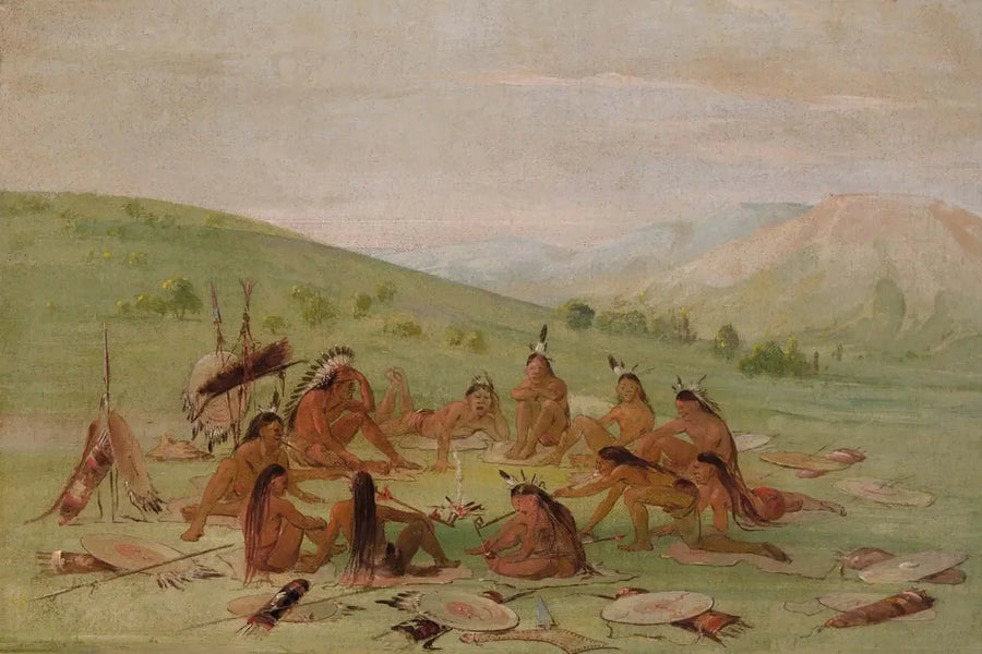 전쟁 출발, 도보로 의회에 참석하는 만단인 - 조지 캐틀린

Source:
Parti de la guerre à pied au conseil, Mandan - George Catlin