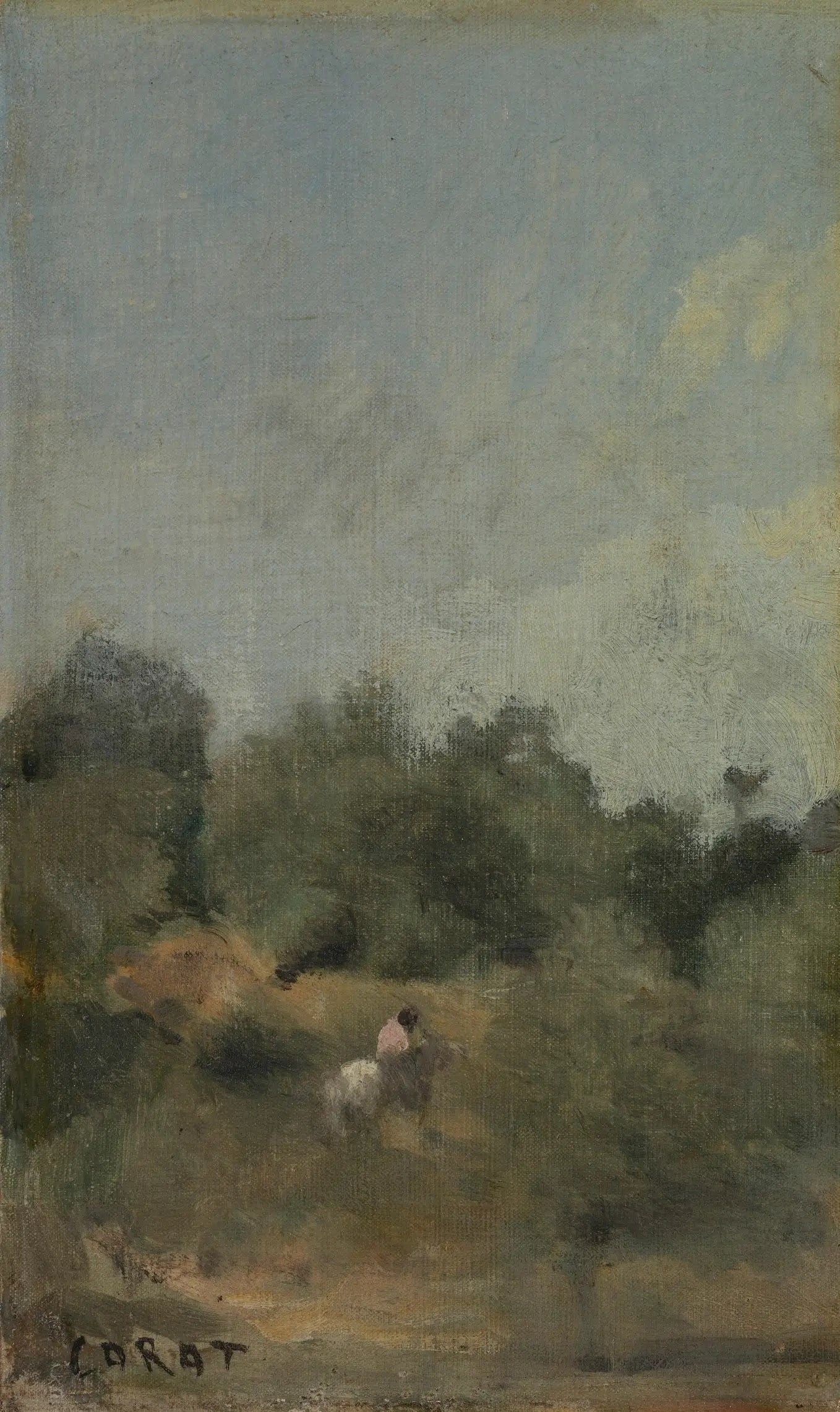 Paysage avec cavalier - Jean-Baptiste Camille Corot image 1 copie de tableau peinte à la main