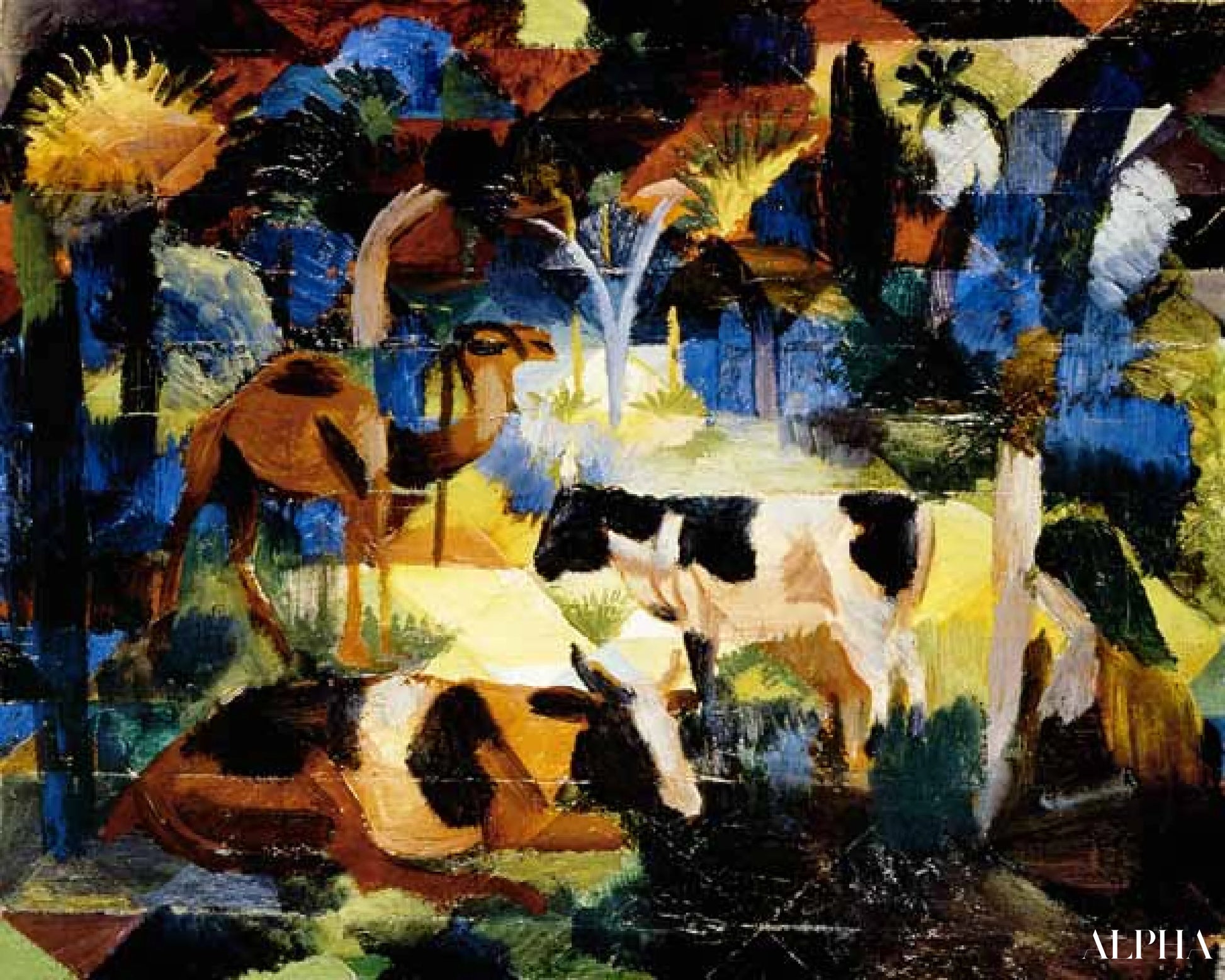 소와 낙타가 있는 풍경 - August Macke - 고급 그림 및 회화 복제본