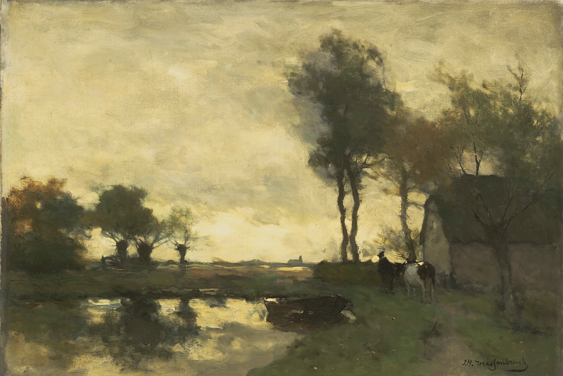 Paysage avec une ferme près d'un lac - Johan Hendrik Weissenbruch