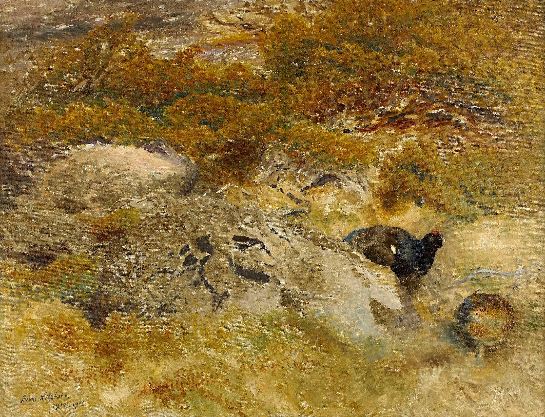 Paysage avec tétras - Bruno Liljefors image 1 copie peinte à la main à l’huile
