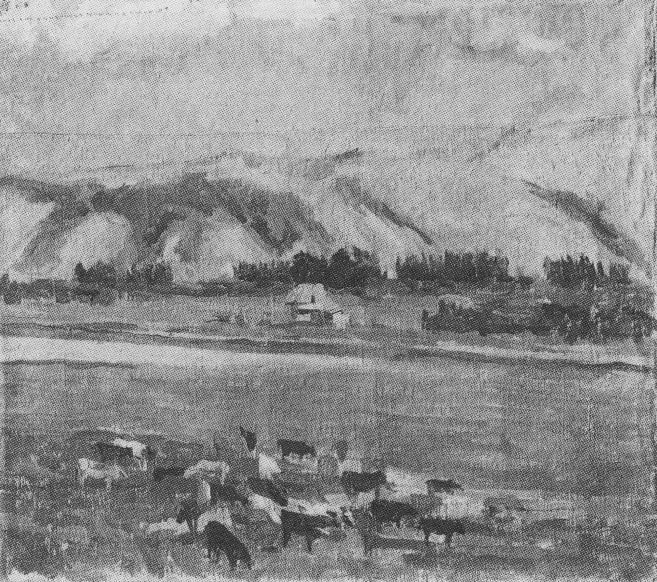 Paysage avec troupeau de vaches et rivière - Kazimir Malevich - Alpha Reproduction