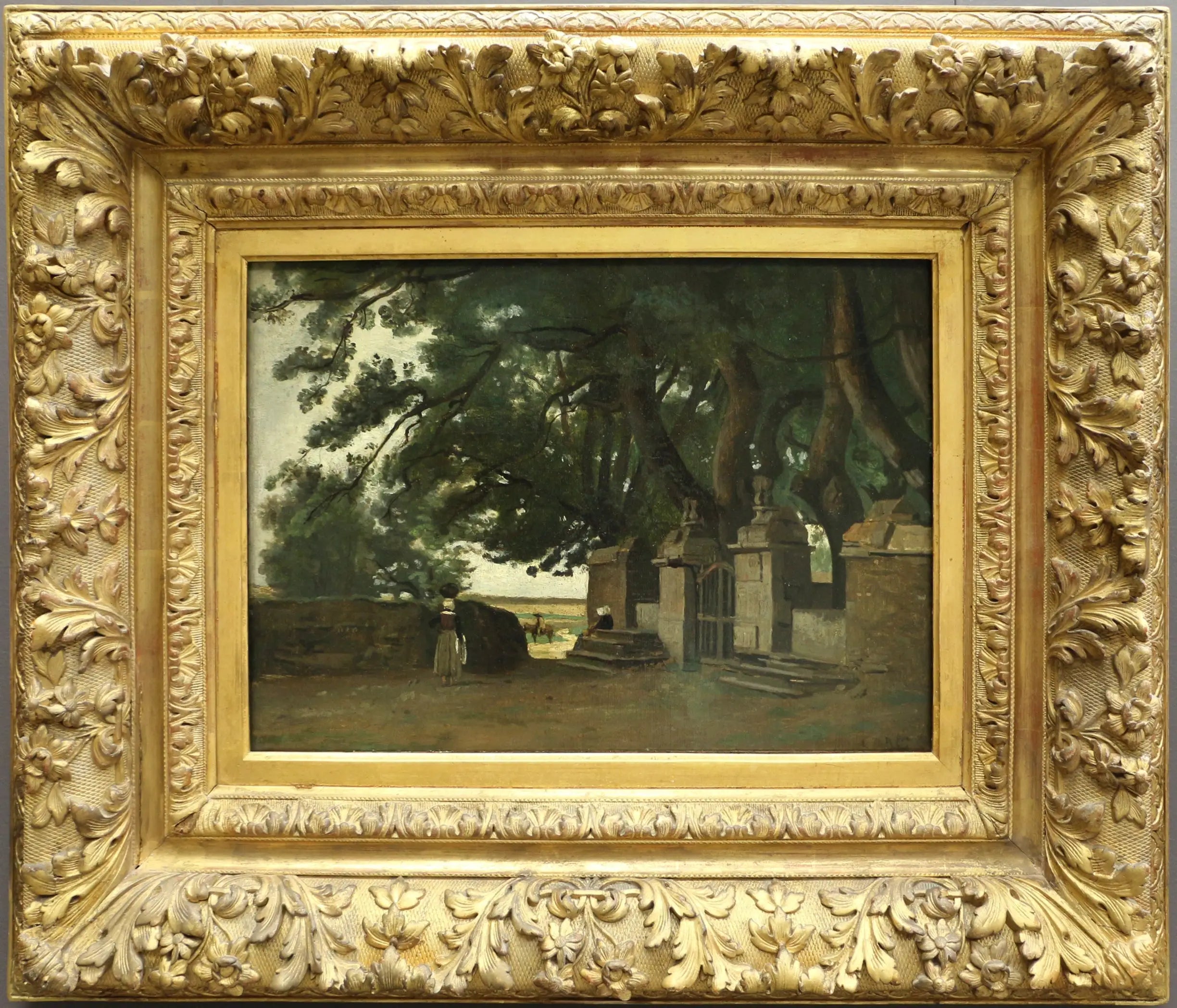 Paysage breton. Une grille ombragée par de grands arbres - Jean-Baptiste Camille Corot - Alpha Reproduction