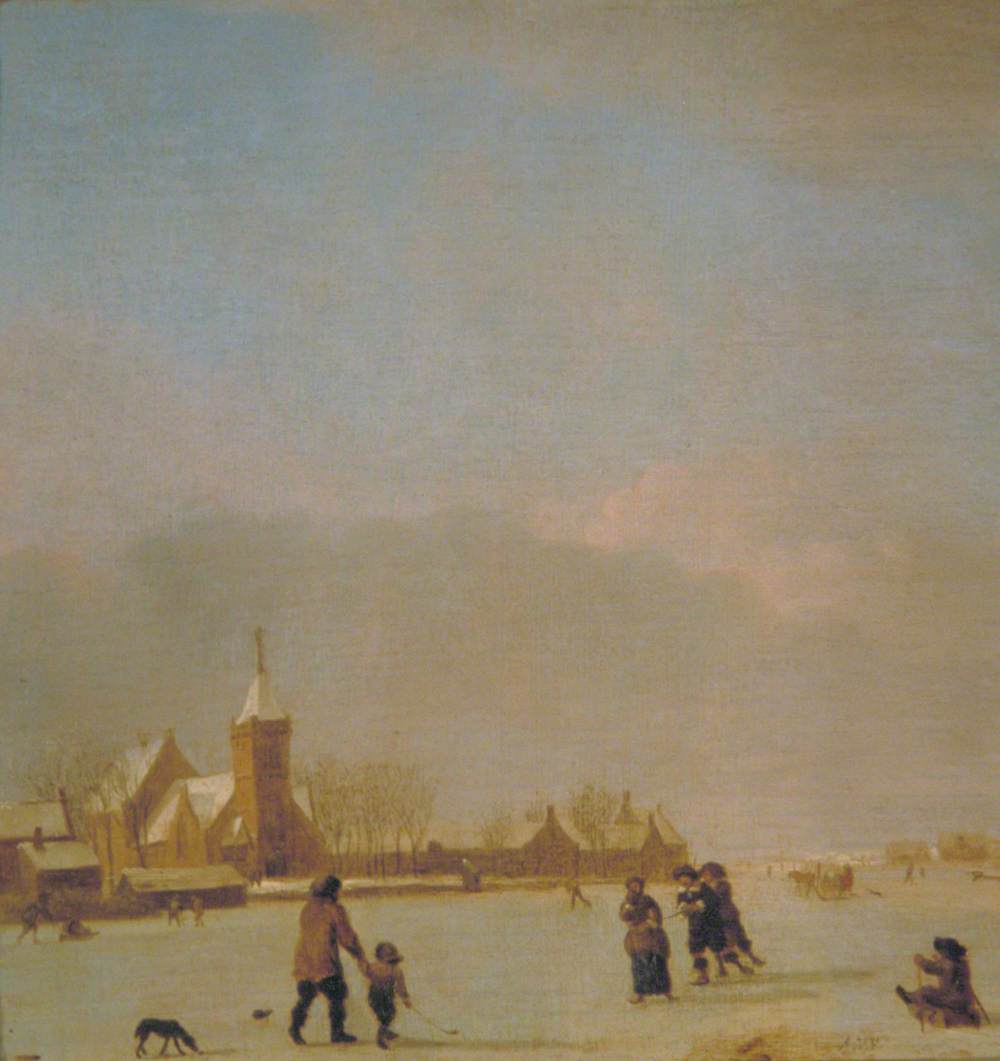 Paysage d'hiver avec patineurs - Adriaen van de Velde image 1 reproduction de peinture à l’huile