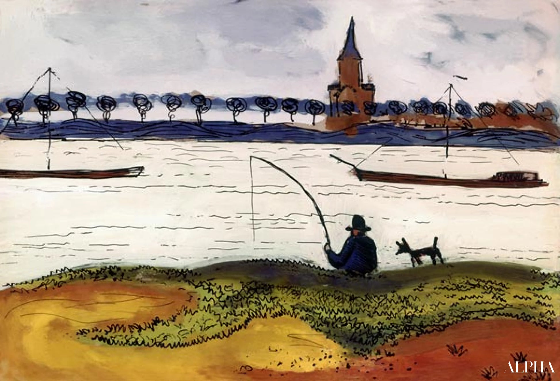 강 풍경과 어부들 - August Macke - 고급 그림 및 회화 복제본