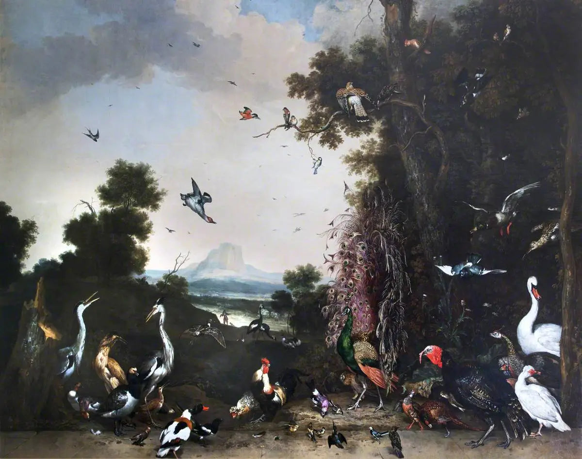 Paysage ouvert avec volailles et oiseaux aquatiques - Melchior de Hondecoeter image 1 tableau peint à l’huile sur toile