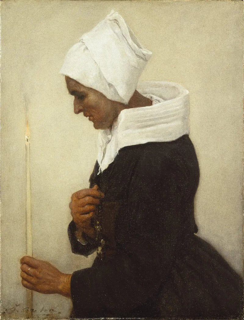 브르타뉴 농민이 양초를 들고 있는 그림 - Jules Breton