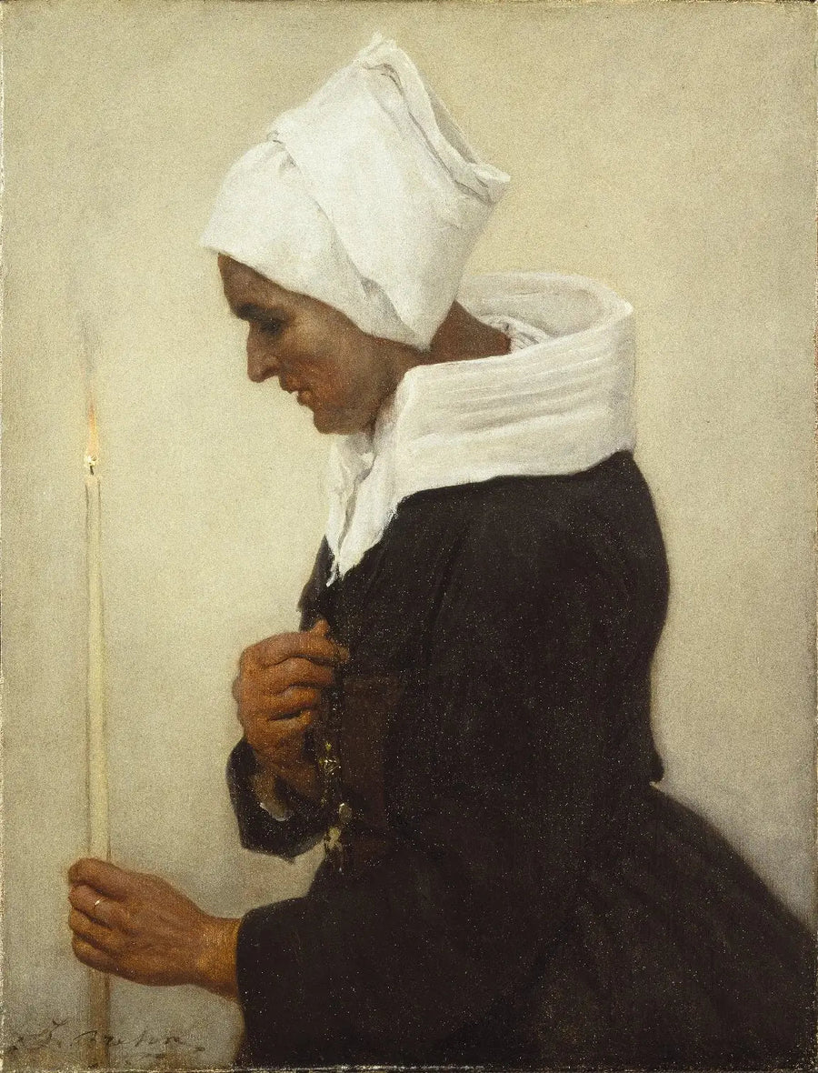 브르타뉴 농민이 양초를 들고 있는 그림 - Jules Breton