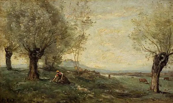 Paysanne coupant de l’herbe auprès d’une saulaie - Jean-Baptiste Camille Corot - Alpha Reproduction
