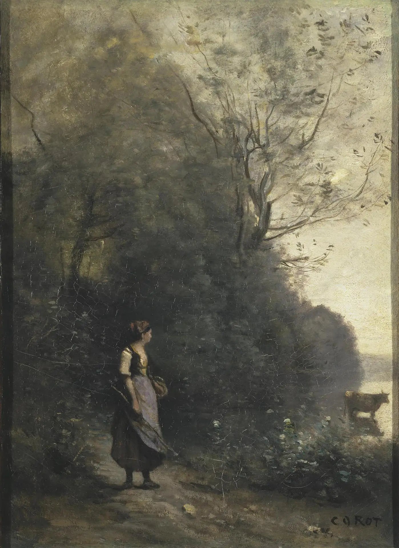 Paysanne gardant sa vache en lisière de bois - Jean-Baptiste Camille Corot - Alpha Reproduction