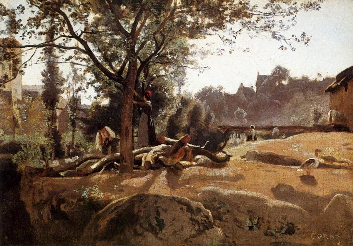 Paysans sous les arbres à l’aube - Jean-Baptiste Camille Corot - Alpha Reproduction