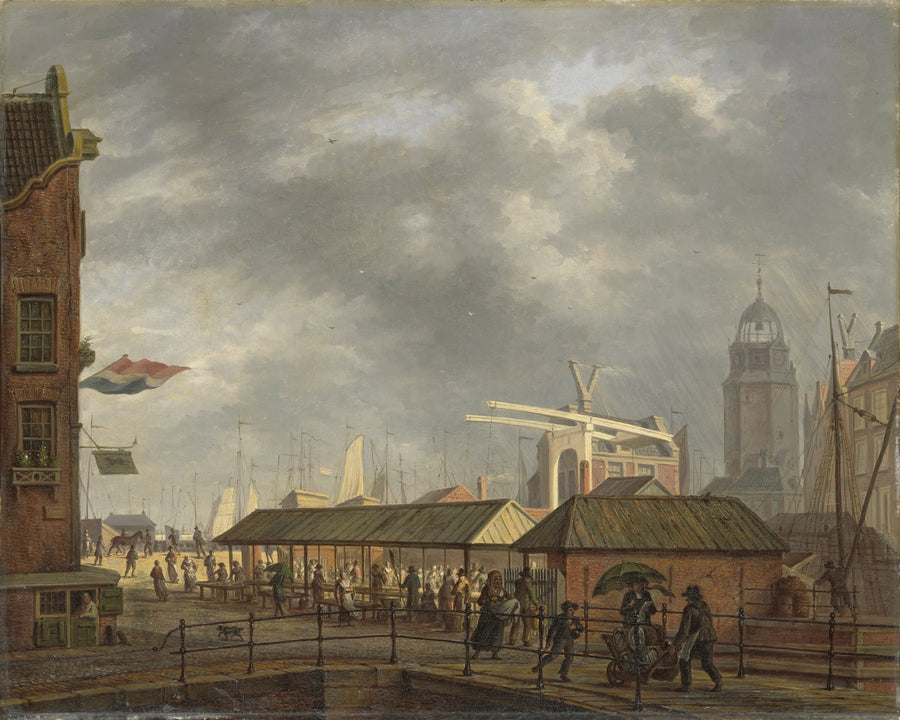 Le petit marché aux poissons au coin du Brouwersgracht et du Singel à Amsterdam - Johannes Rienksz Jelgerhuis