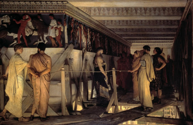 피디아스가 친구들에게 파르테논 신전의 프리즈를 보여주는 그림