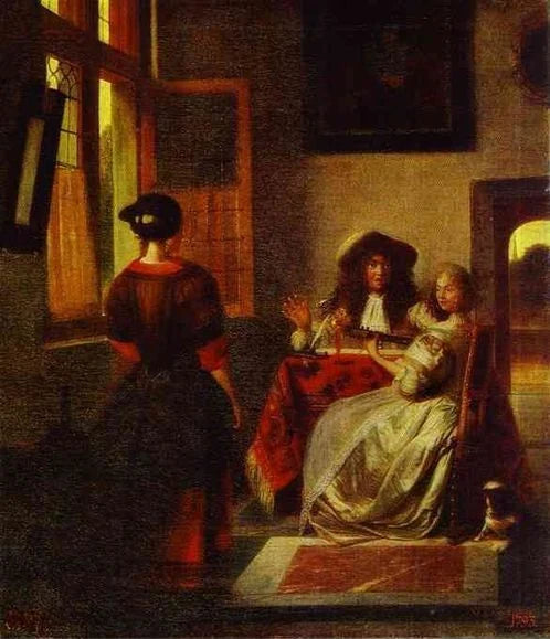 Un couple musicale avec une servante - Pieter de Hooch