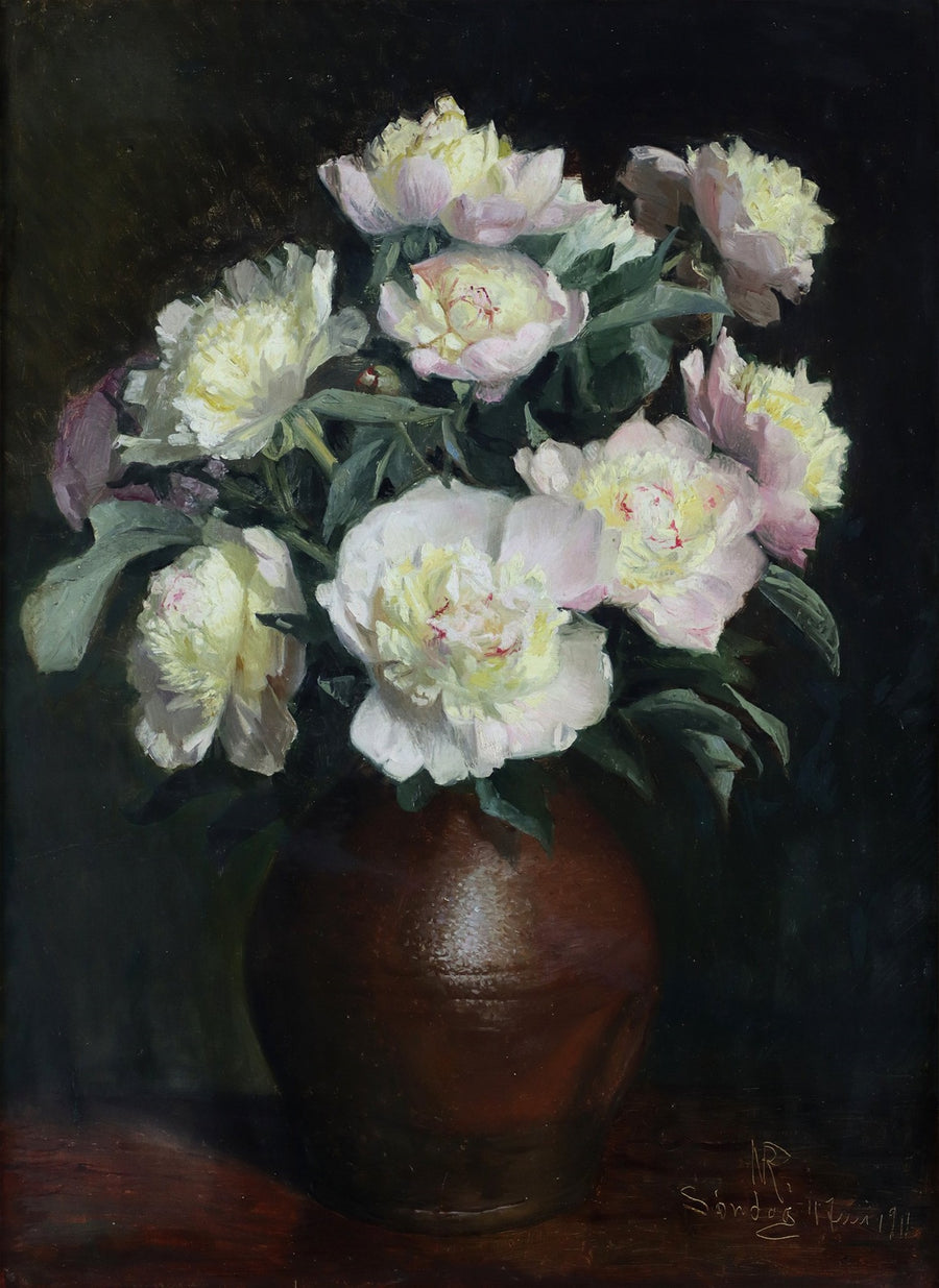 Pivoines dans un vase par Niels Peter Rasmussen, peinture de pivoines