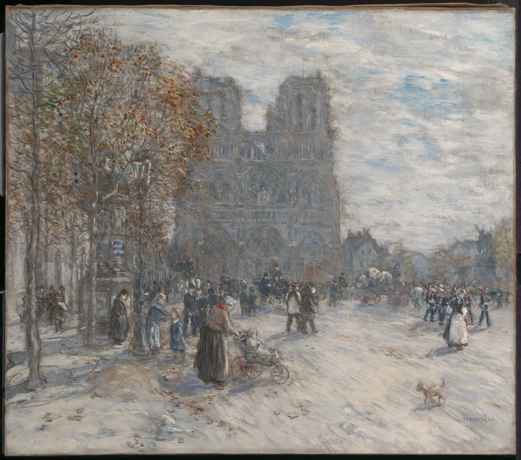 Place du Parvis, Notre-Dame, Paris - Jean-François Raffaëlli image 1 copie peinte à la main à l’huile