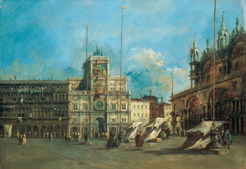 Place Saint-Marc à Venise avec la Tour de l'Horloge - Francesco Guardi image 1 reproduction de peinture à l’huile