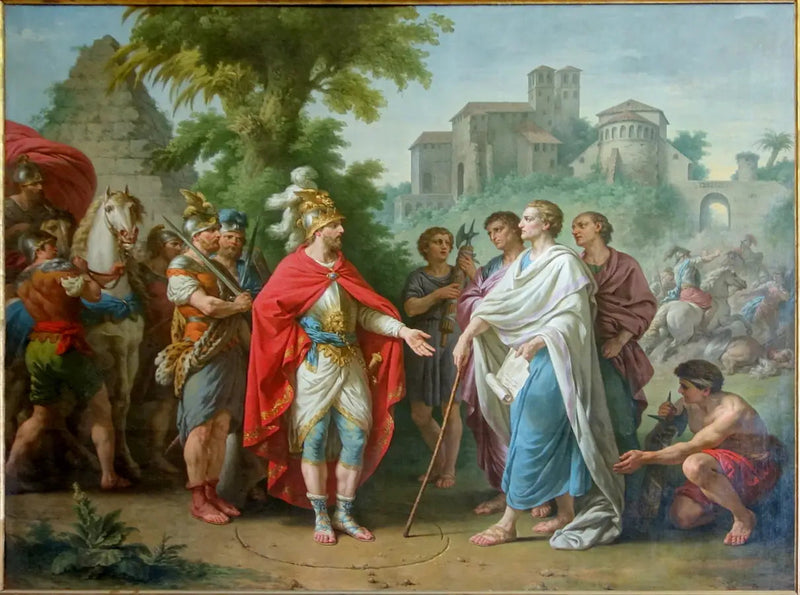 알파 재생산 - 유화 그림 복제판

Source:
Popilius envoyé en ambassade auprès d'Antiochus Epiphane pour arrêter le cours de ses ravages en Egypte - Louis Jean François Lagrenée