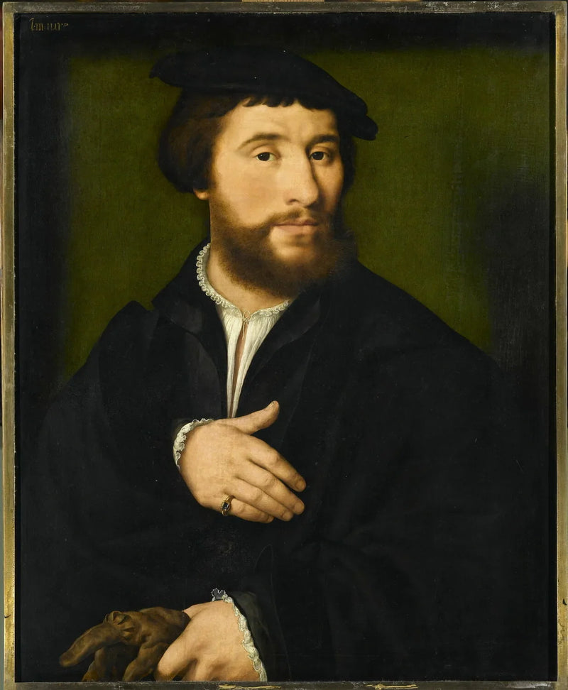 검은 옷을 입고 한 손에 장갑을 들고 있는 남성 초상화 - Joos van Cleve
