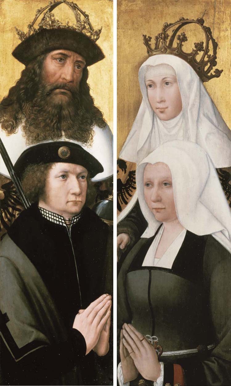 Portrait d'un donateur et de son saint patron (à gauche), portrait d'une donatrice et de son saint patron (à droite) - Bernard van Orley image 1 copie de tableau peinte à la main