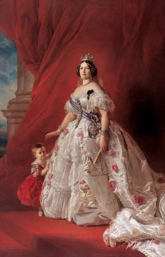 Portrait de la reine Isabelle II d'Espagne et de sa fille Isabella - Franz Xaver Winterhalter - Reproductions de tableaux et peintures haut de gamme