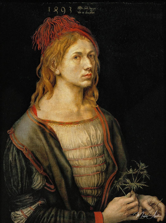 Portrait de l'artiste tenant un chardon - Albrecht Dürer - Reproductions de tableaux et peintures haut de gamme