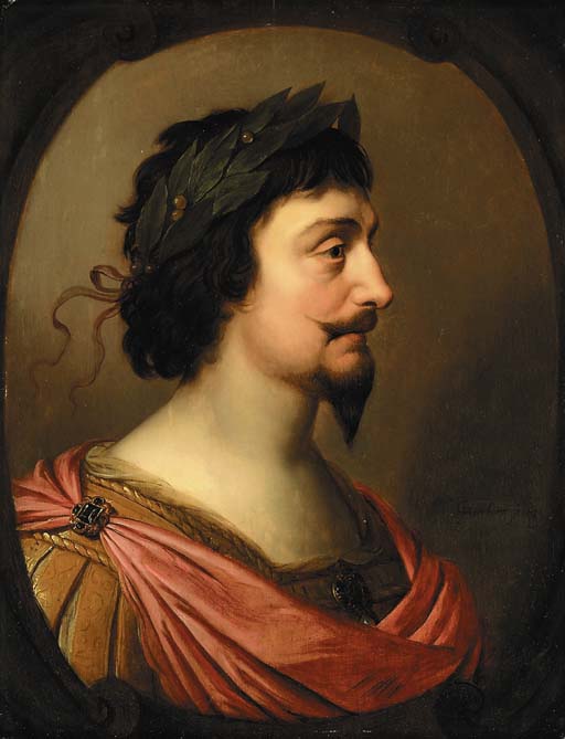 보헤미아 프레데릭 5세 왕의 초상, 흉상, 측면, 로마식, 가짜 타원형 화살통 안에 - Gerrit van Honthorst