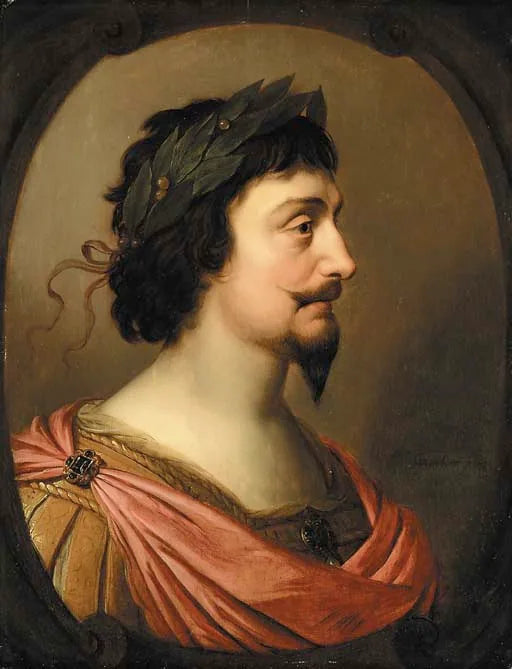 보헤미아 프레데릭 5세 왕의 초상, 흉상, 측면, 로마식, 가짜 타원형 화살통 안에 - Gerrit van Honthorst