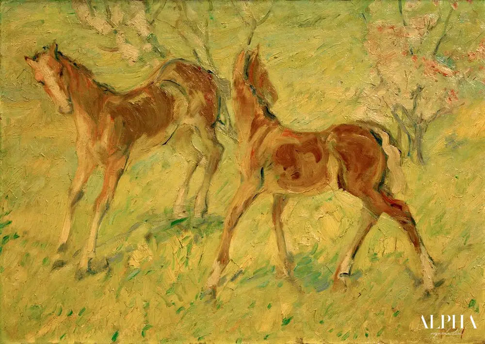 Poulain au pâturage (Poulains sauteurs) - Franz Marc - Reproductions de tableaux et peintures haut de gamme