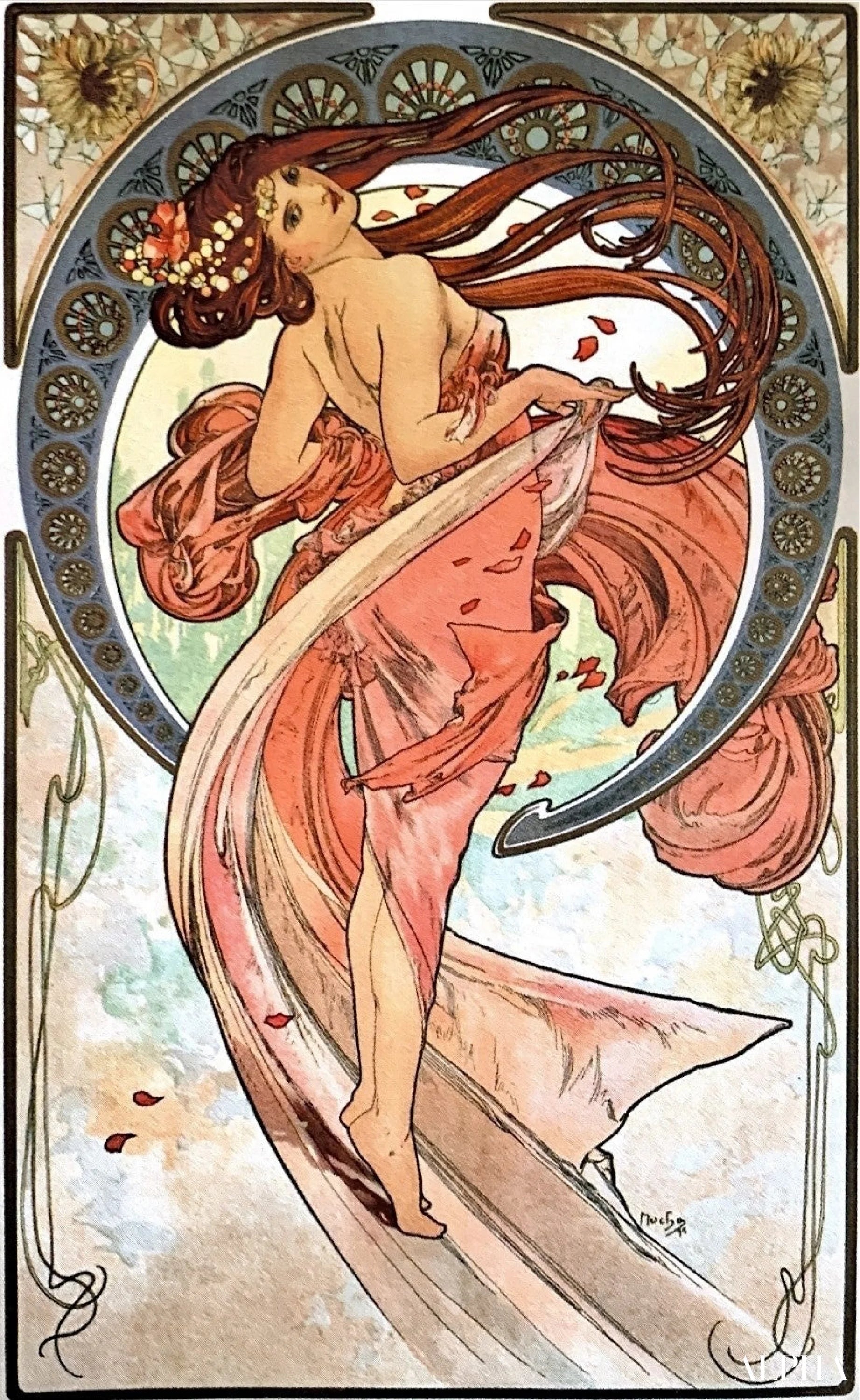 Reproduction du tableau « Quatre arts : La danse - Mucha » par Alpha Reproduction en peinture à l’huile