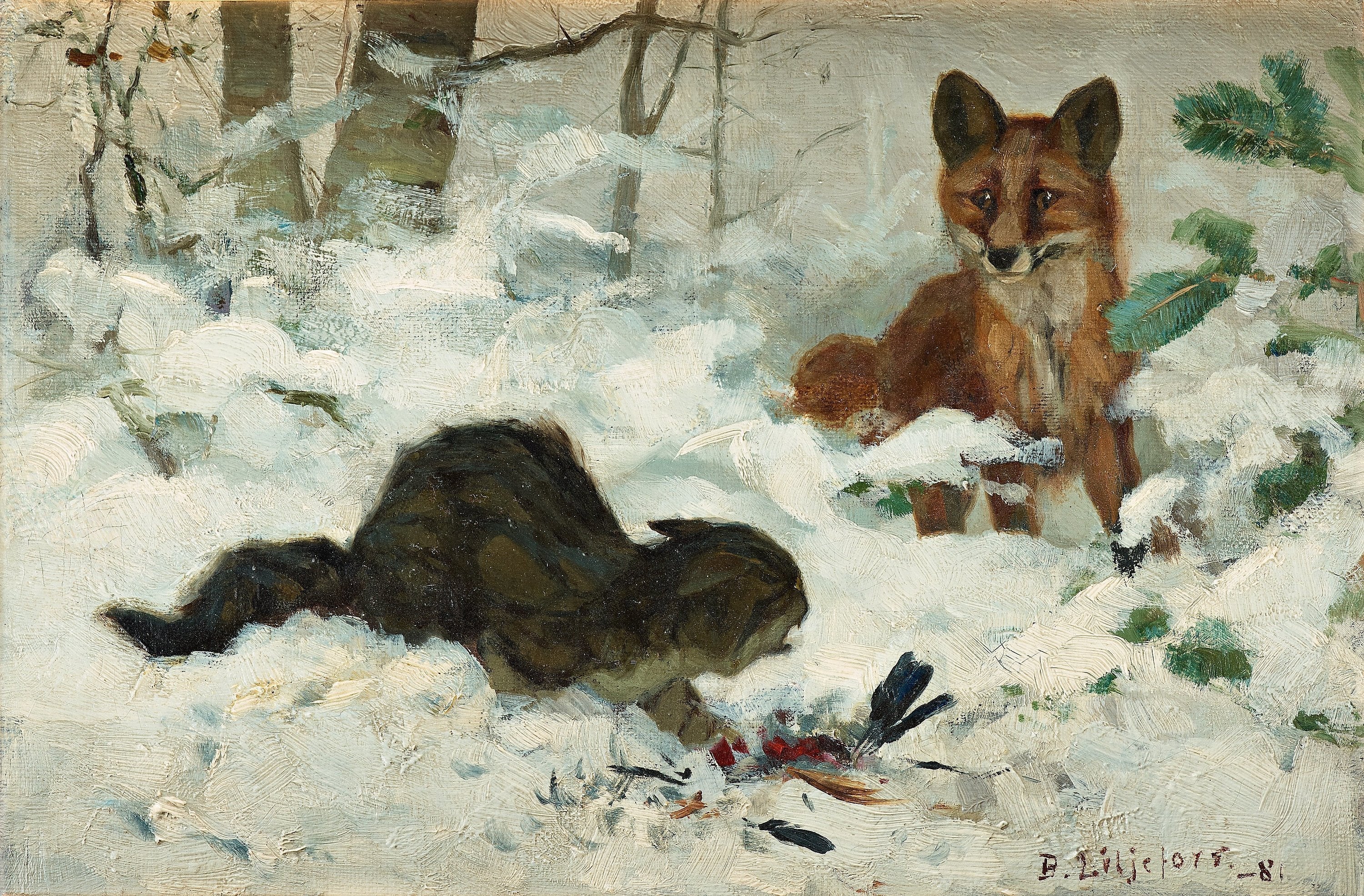 Räv som överraskar en katt - Bruno Liljefors image 1 reproduction réalisée par Alpha Reproduction