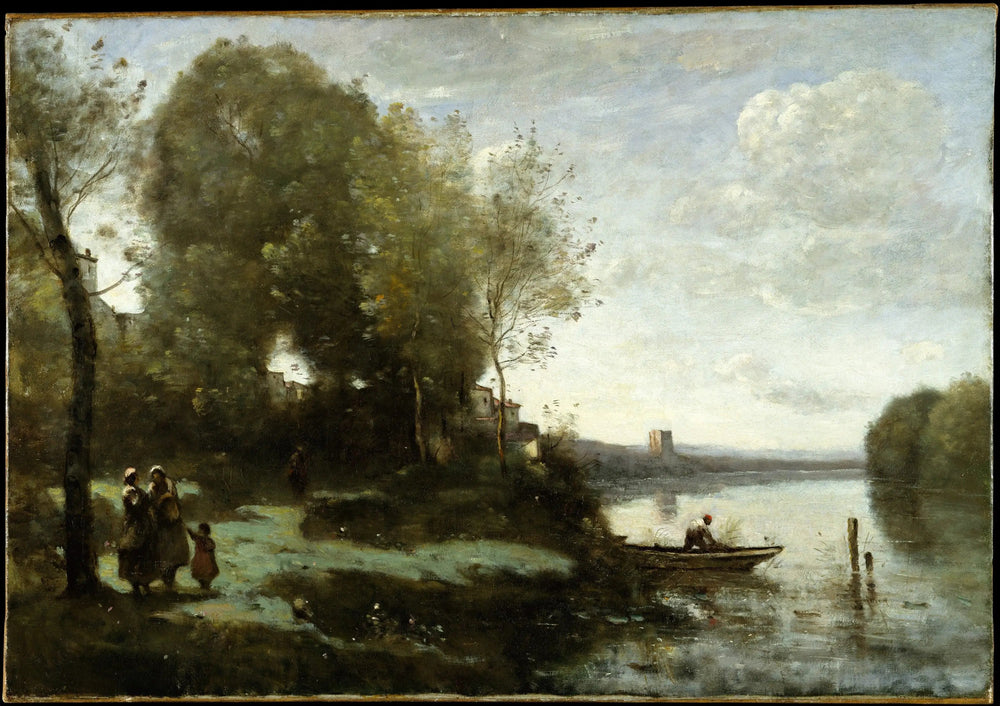 Rivière avec une visite dans le lointain - Jean-Baptiste Camille Corot image 1 reproduction réalisée par Alpha Reproduction