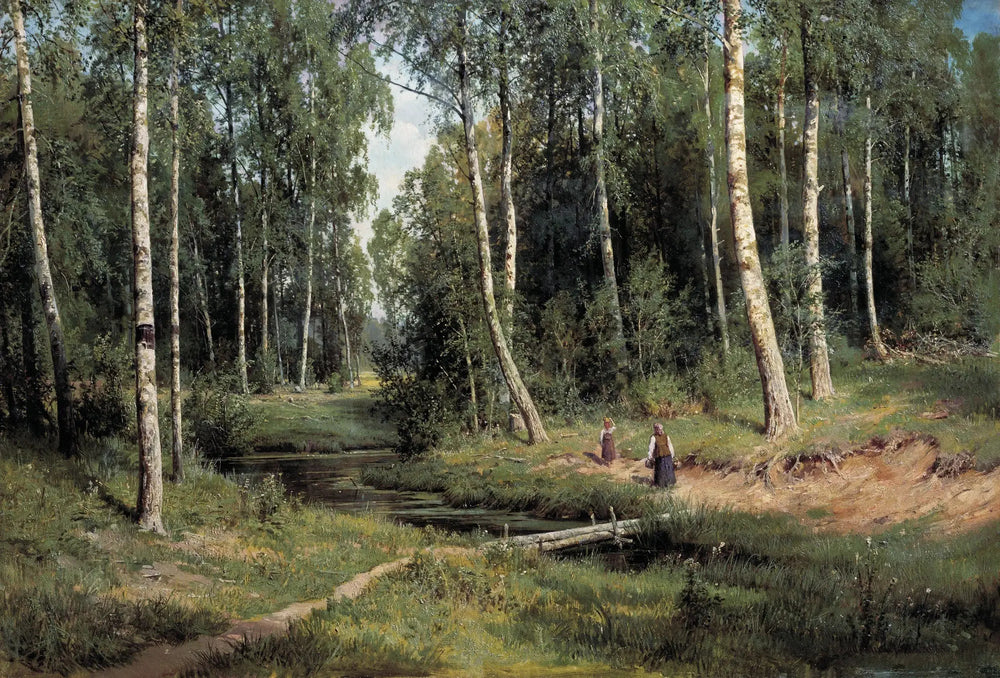 Ruisseau dans une forêt de bouleaux - Ivan Chichkine image 1 copie peinte à la main à l’huile