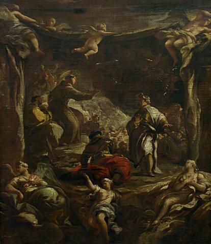 Saint Antoine de Padoue réprimandant le tyran Ezzelino - Luca Giordano image 1 copie de tableau peinte à la main