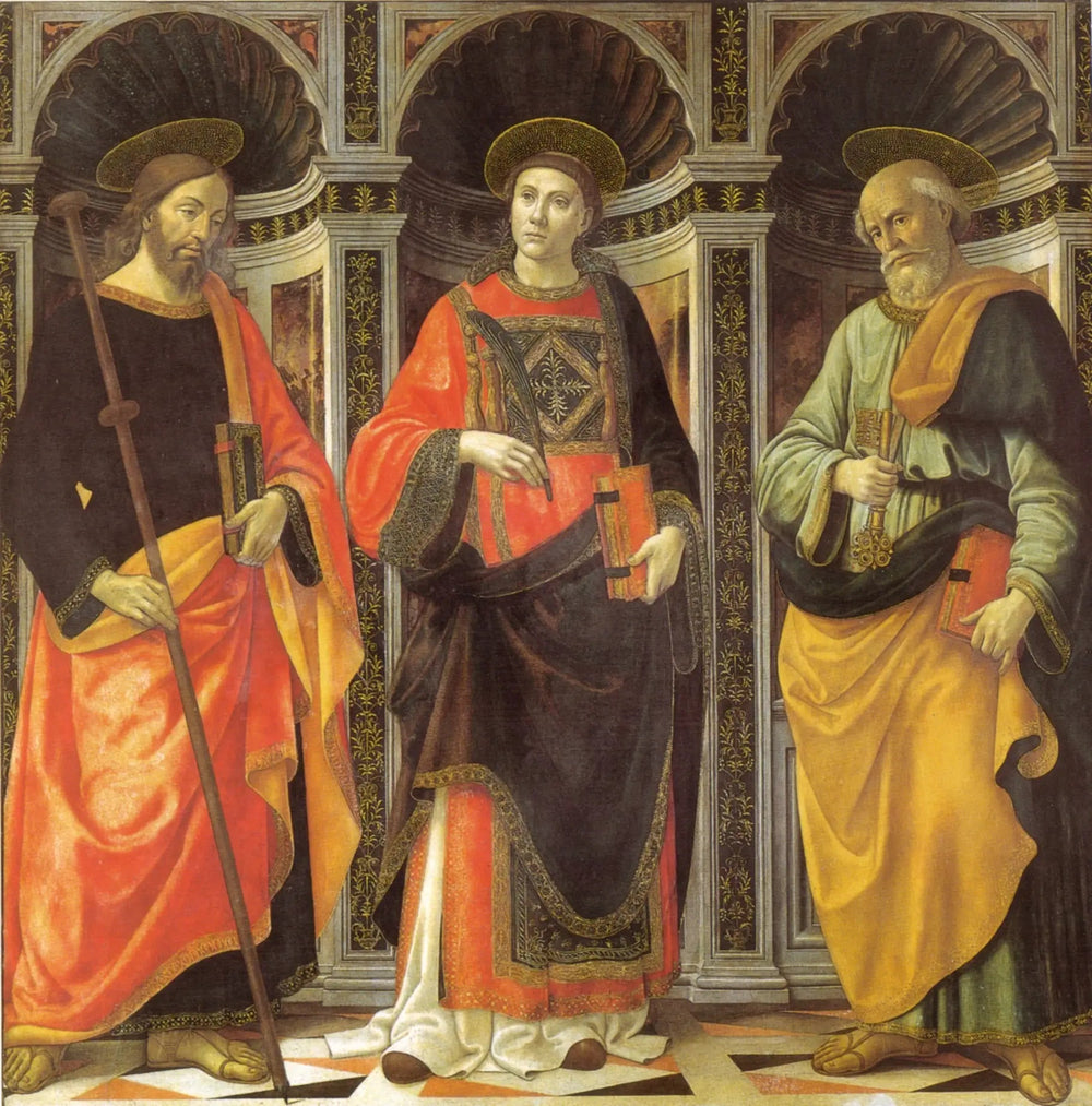Saint Étienne entre les saints Jacques et Pierre - Domenico Ghirlandaio image 1 tableau peint à l’huile sur toile
