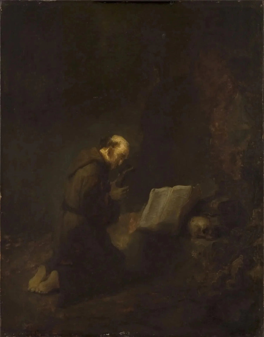 Saint François d’Assise en prière — d’après Rembrandt, XVIIe siècle, Philadelphia Museum of Art