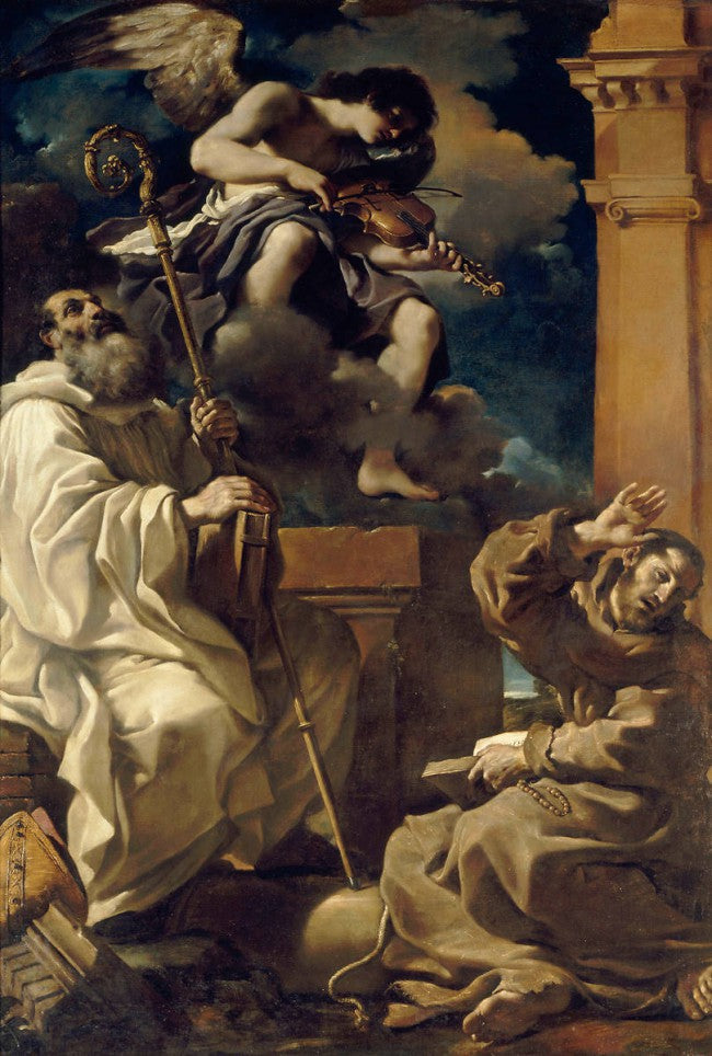 Saint François en extase avec saint Benoît et un ange musicien - Guercino image 1 copie de tableau peinte à la main