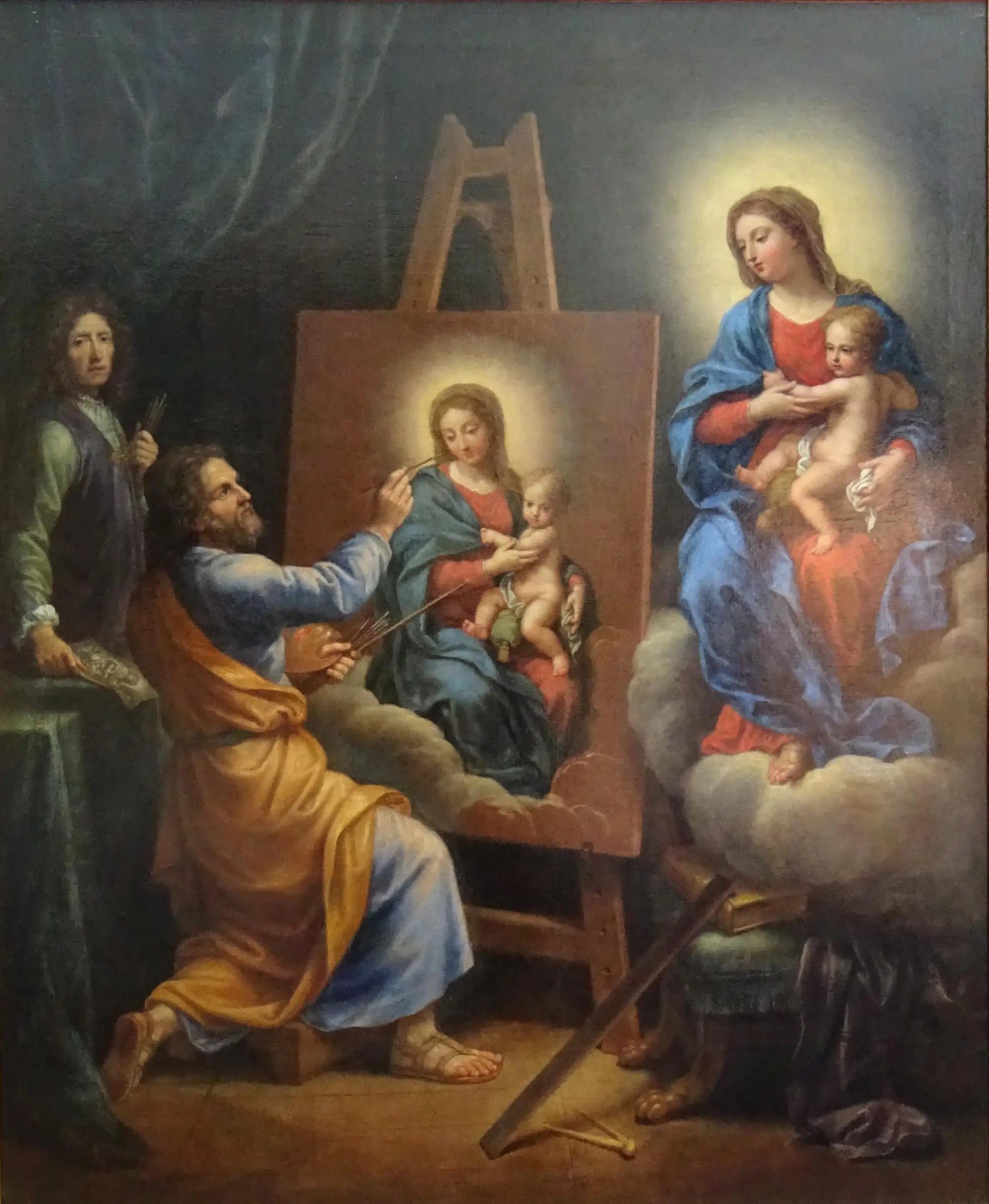 Saint Luc peignant la Vierge avec l'Autoportrait de Mignard - Pierre Mignard image 1 reproduction artisanale de tableau