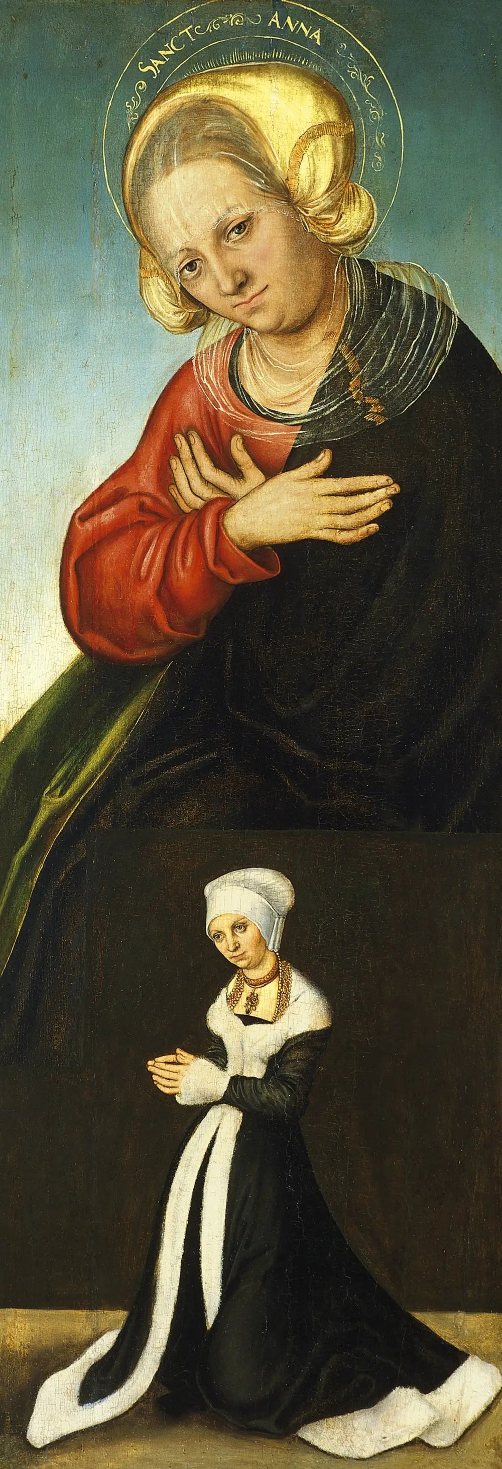Sainte Anne avec la duchesse Barbara de Saxe comme donatrice (aile droite intérieure) - Lucas Cranach the Elder image 1 reproduction artisanale de tableau