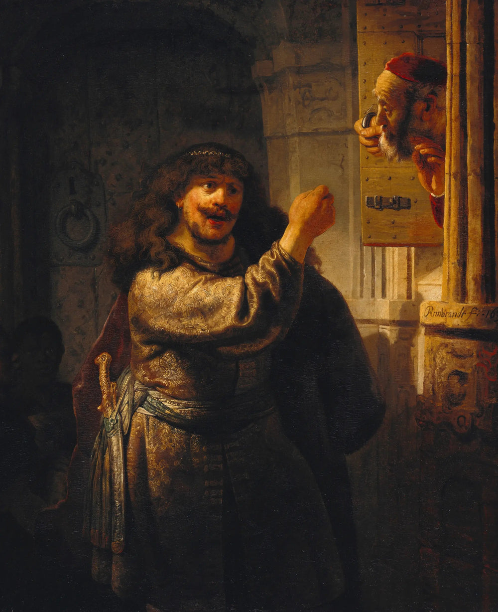 Samson menace son beau-père - Rembrandt image 1 copie peinte à la main à l’huile