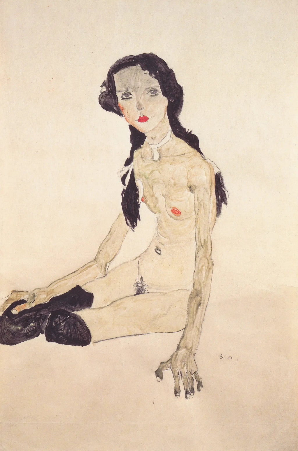 Sitzendes Mädchen mit Pferdeschwanz - Egon Schiele image 2 tableau peint à l’huile sur toile