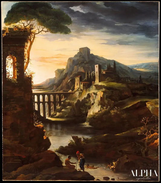 Soirée : Paysage avec un aqueduc - Théodore Géricault - Reproductions de tableaux et peintures haut de gamme