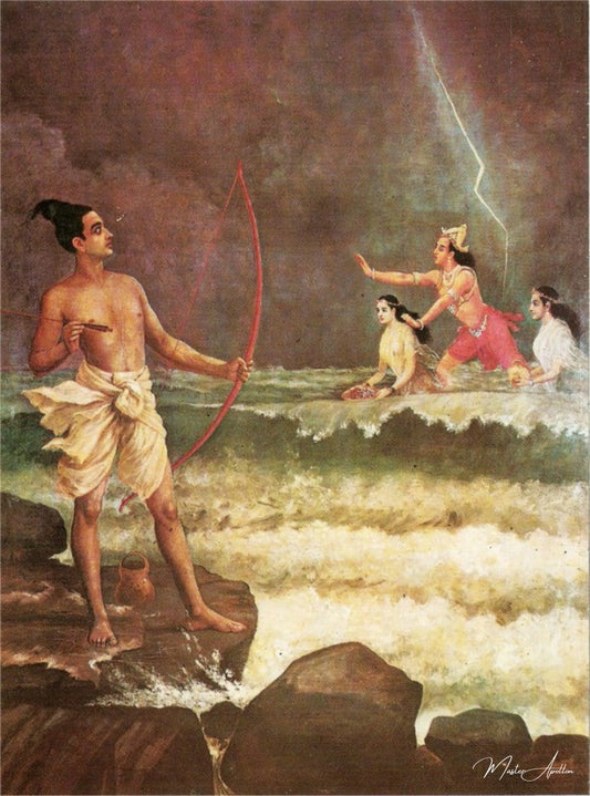 Sri Rama Vanquishing the Sea - Raja Ravi Varma - Reproductions de tableaux et peintures haut de gamme