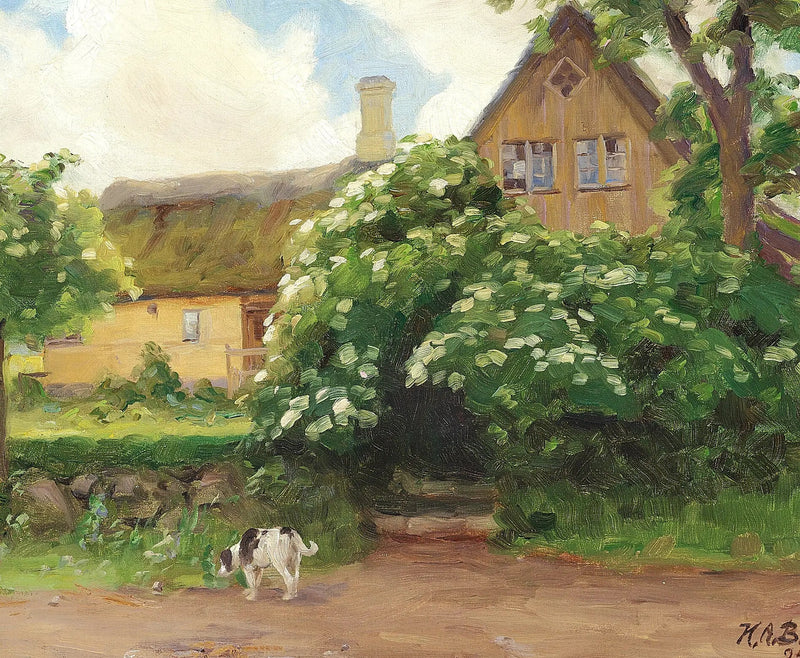 초록색 꽃이 피어난 나무와 초가 지붕이 있는 농장 입구의 개. - H. A. Brendekilde

Source:
Sureaux en fleurs et chien à l'entrée d'une ferme au toit de chaume. - H. A. Brendekilde