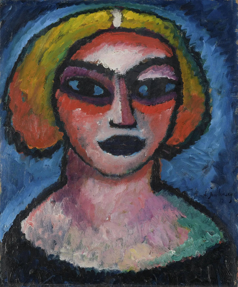 여성의 머리 뒷모습 : 남성의 흉상 (약 1910-1912) - 알렉세이 폰 자울렌스키

Source:
Tête de femme Verso : Buste d'homme (vers 1910-1912) - Alexej von Jawlensky